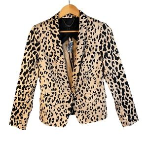 Tibi Leopard Print Blazer - Black and Tan